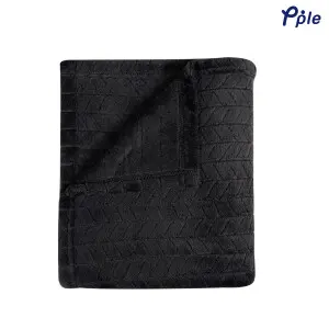 Charcoal Chevron Pattern Jacquard Flannel Throw