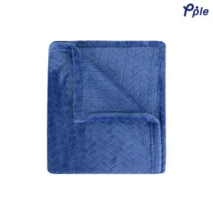 Cobalt Blue Chevron Pattern Jacquard Flannel Throw