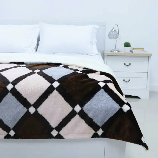 Diamond Tile Pattern Plush Blanket, Reversible to White Plush
