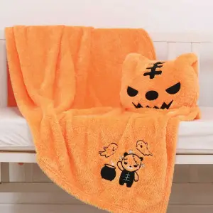 EPICO's Eazzie Gang Plush Polyester Orange Doll Pillow Blanket for Halloween, Keta face