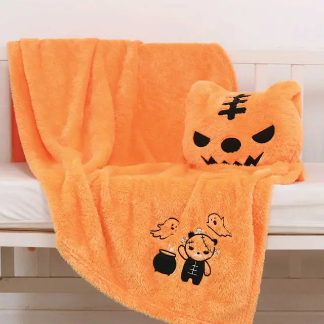 EPICO's Eazzie Gang Plush Polyester Orange Doll Pillow Blanket for Halloween, Keta face