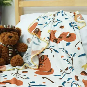 EPICO's Elme Planet Character Pritned Polyester Baby Blanket with T-stitch Edge, Autumn Pattern