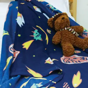 EPICO's Elme Planet Character Pritned Polyester Blanket with Foldover Edge, Galaxy Pattern