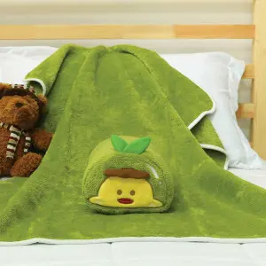 EPICO's Error Chick Plush Polyester Bolster Blanket with Character Face 3D Embroidery, Green