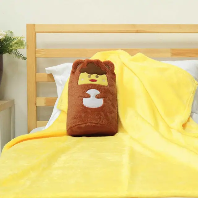 EPICO's Error Chick Yellow Plush Blanket in Character Embroidered Brown Drawstring Cylinder Bag