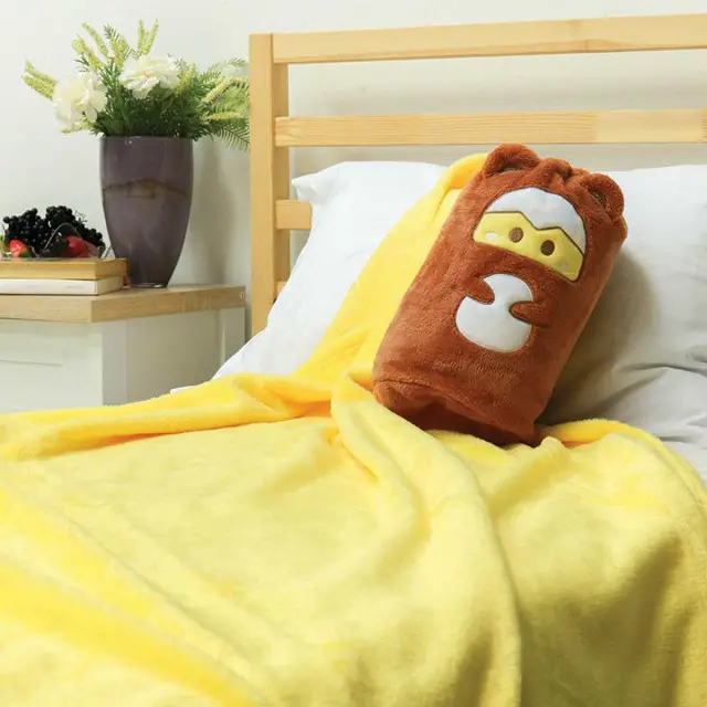 EPICO's Error Chick Yellow Plush Blanket in Character Embroidered Brown Drawstring Cylinder Bag