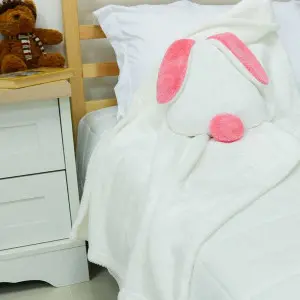 EPICO's Temote Gang Character Plush Polyester Blanket in Bunny Shape Plush Polyester Drawstring Backpack / Sack Backpack / String Pack, White