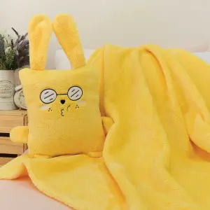 EPICO's Temote Gang Character Yellow Plush Polyester Doll Blanket, Jeff the Rabbit