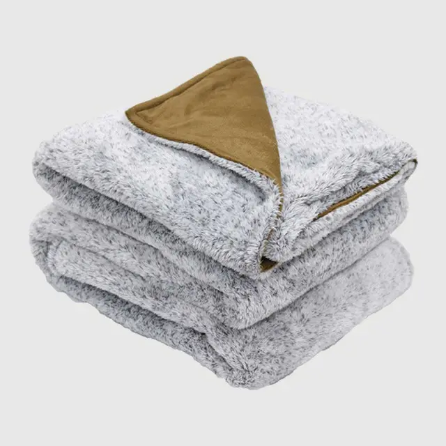 Frosted Fluffy Polyester Plush Blanket, Reversible to Brown