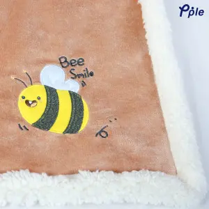Funny Bee Embroidering Luxury Velvet Sherpa Baby Blanket