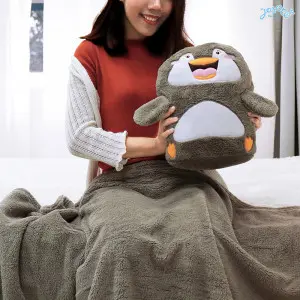 Gray Penguin Cushion Blanket