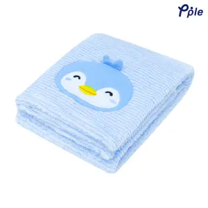 Happy Penguin Embroidering Stripe Plush Baby Blanket