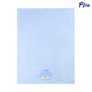 Happy Penguin Embroidering Stripe Plush Baby Blanket