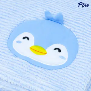 Happy Penguin Embroidering Stripe Plush Baby Blanket