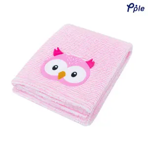 Little Owl Embroidering Stripe Plush Baby Blanket