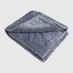 Plush Faux Fur Blanket with Diamond Emboss