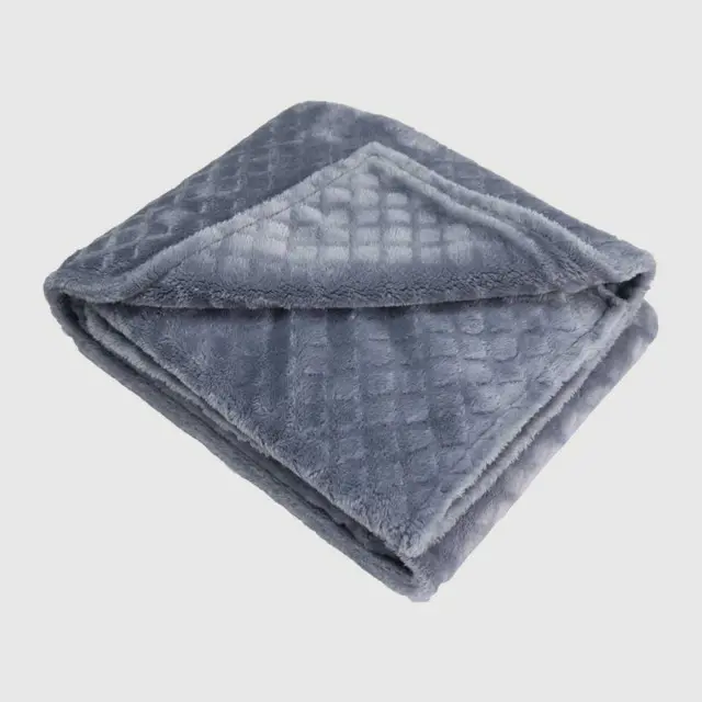Plush Faux Fur Blanket with Diamond Emboss