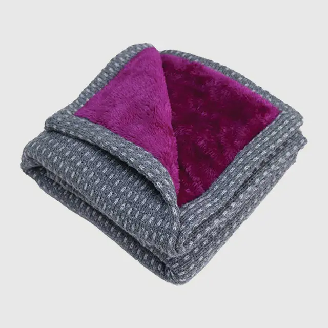 Plush Grey Sweater Blanket, Reversible to Violet