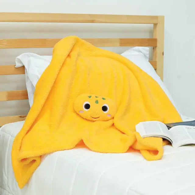 Plush Polyester Baby Blanket with Turtle Head Turtle Head 3D Embroidery, Yellow