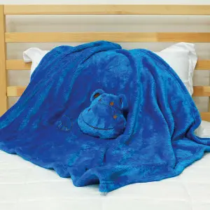 Polyester Baby Blanket with Hippopotamus Applique, Blue