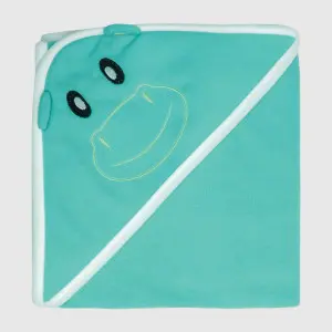Polyester Baby Blanket with Hippopotamus Face Fold Up Hood, Blue