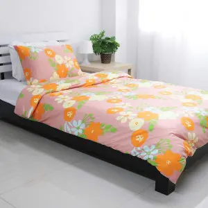Printed Bedding Set (Duvet Cover and Pillowcase), Pink Flowers