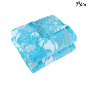Printed Coral Popcorn Pattern Jacquard Blanket, Blue Floral