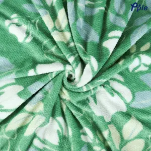 Printed Coral Popcorn Pattern Jacquard Blanket, Green Floral