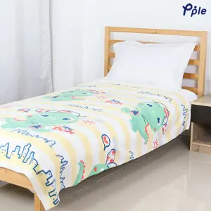 Printed Fleece Blanket, White Happy Dinosaur