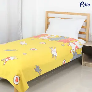 Printed Fleece Blanket, Yellow Happy Cat