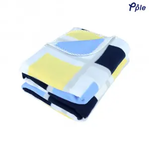 Printed Fleece Throw, Yellow/Blue Mosiac Pattern