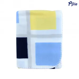 Printed Fleece Throw, Yellow/Blue Mosiac Pattern