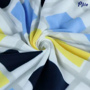 Printed Fleece Throw, Yellow/Blue Mosiac Pattern