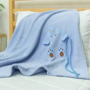 Rollable Polyester Blanket with Crocodile Applique, Blue