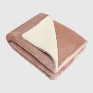 Rose Gold Polyester Plush Blanket, Reversible to Beige Sherpa
