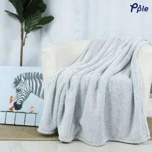 Silver Grey Stripe Frosted Plush Throw
