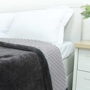 Silvery Grey Faux Fur Blanket, Reversible to Dimple Touch Blanket