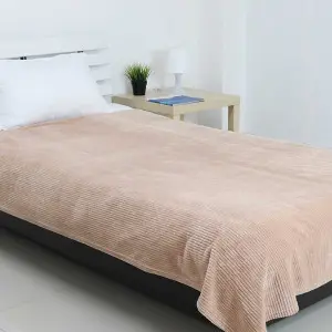 Stripe Drop Needle Polyester Jacquard Flannel Blanket, Brown