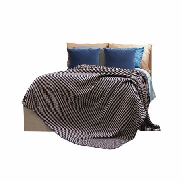 Striped Fleece Blanket (Beige-Navy)