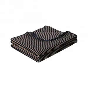 Striped Fleece Blanket (Beige-Navy)