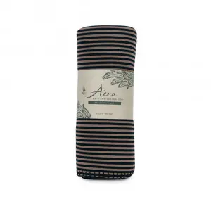Striped Fleece Blanket (Beige-Navy)