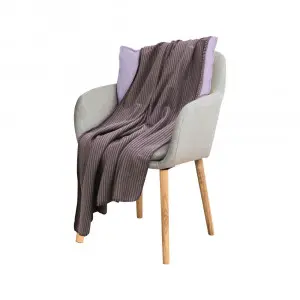 Striped Fleece Throw Blanket (Beige-Purple)