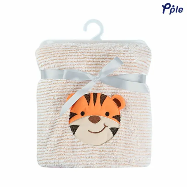 Tender Tiger Embroidering Stripe Plush Baby Blanket