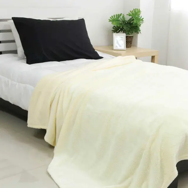 Waffle Textured Jacquard Flannel Blanket, Cream