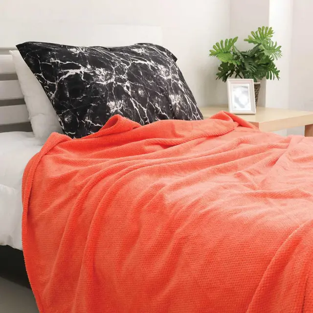 Waffle Textured Jacquard Flannel Blanket, Orange