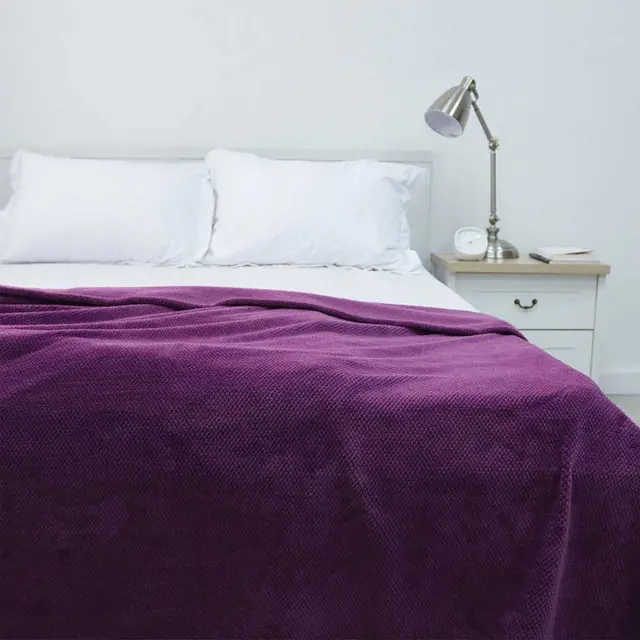 Waffle Textured Jacquard Flannel Blanket, Violet