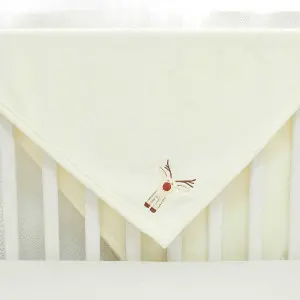 Christmas Reindeer Embroidered Baby Polyester Flannel Blanket, Cream