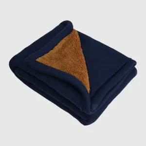 Classic Plush Navy Sweater Blanket, Reversible to Brown