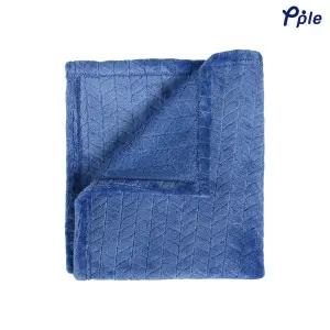 Cobalt Blue Chevron Pattern Jacquard Flannel Blanket