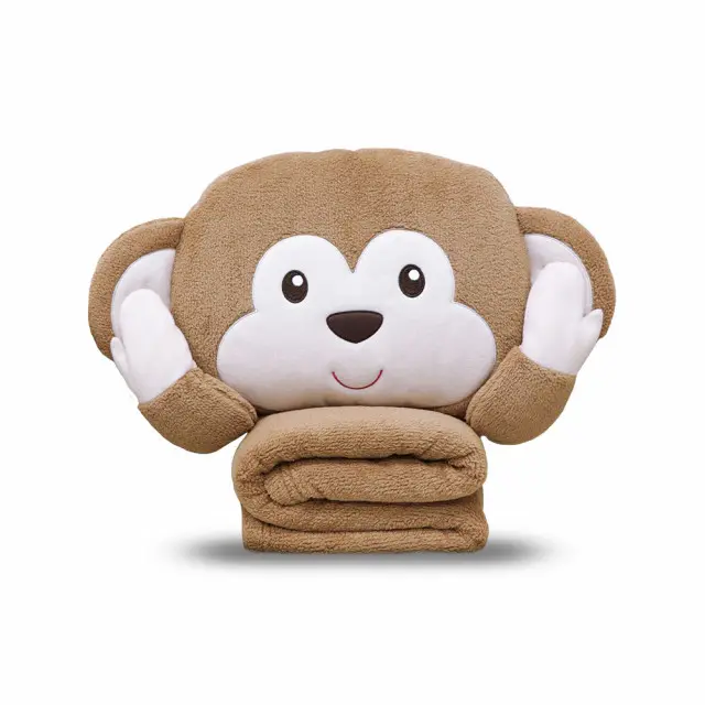 Ear-closed monkey cushion blanket